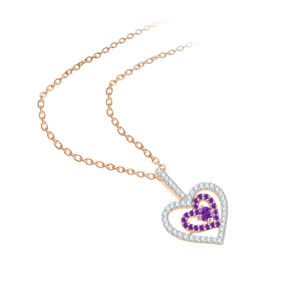 KATARINA 5/8 cttw Gemstone and Diamond Double Heart Pendant Necklace