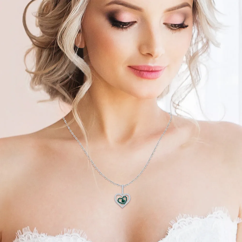 KATARINA 5/8 cttw Gemstone and Diamond Double Heart Pendant Necklace
