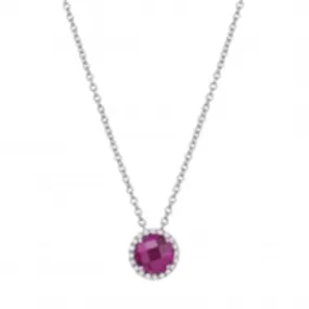 Lab Grown Ruby Pendant with Simulated Diamond Halo