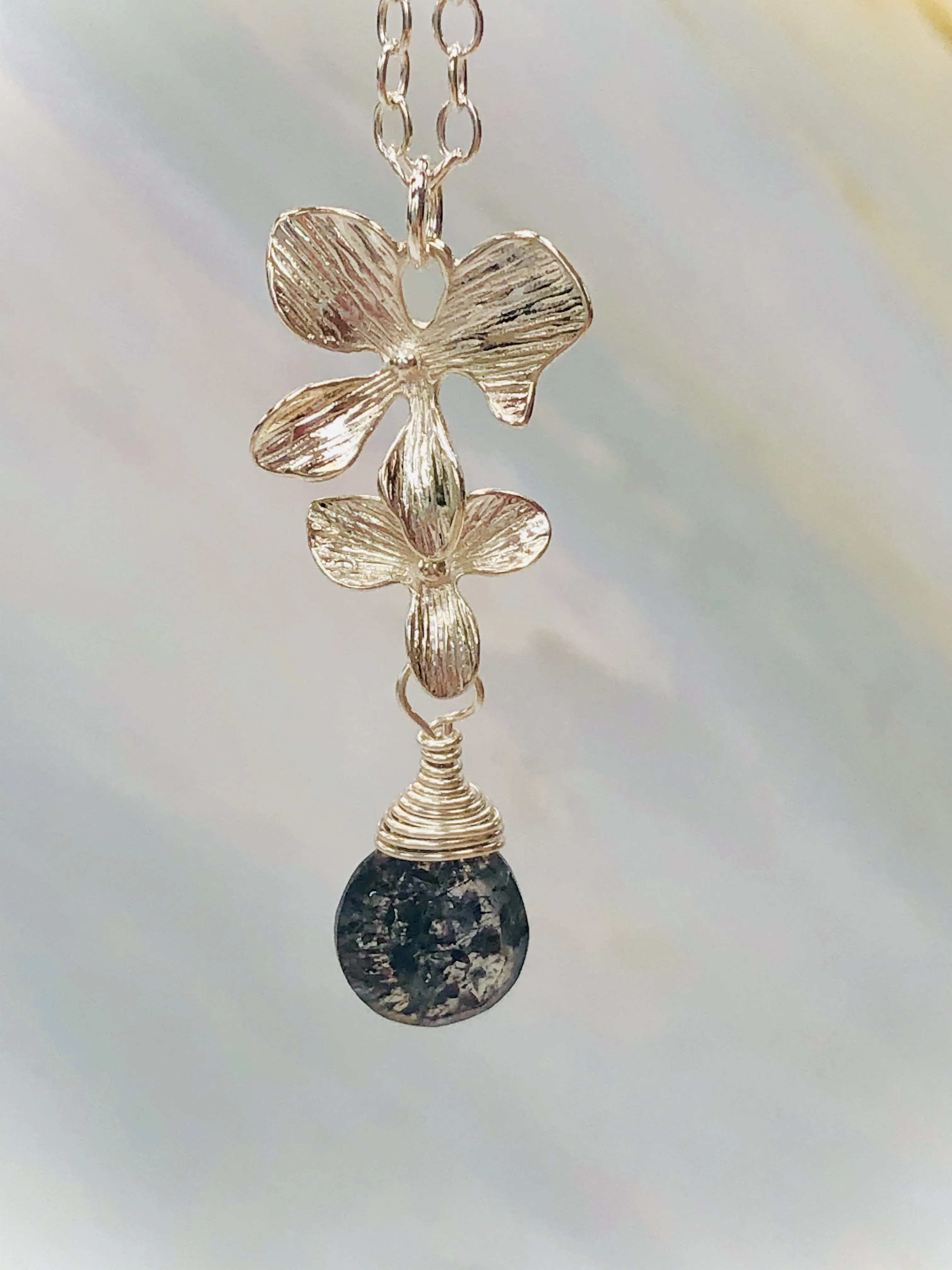 Silver Moss Amethyst Orchid necklace
